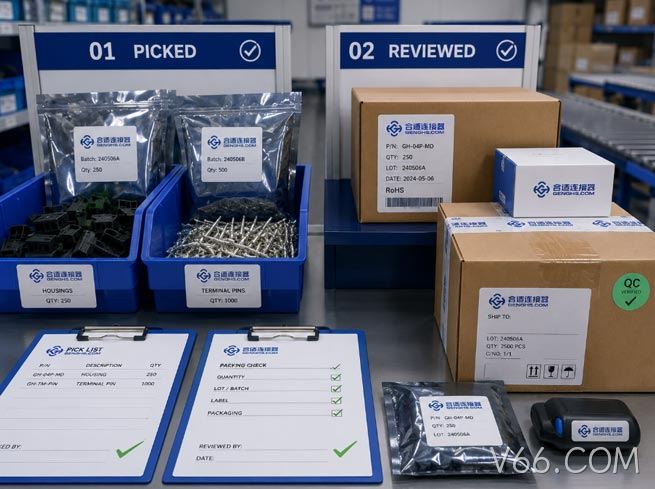 连接器入库时应该核对哪些标签和实物信息？